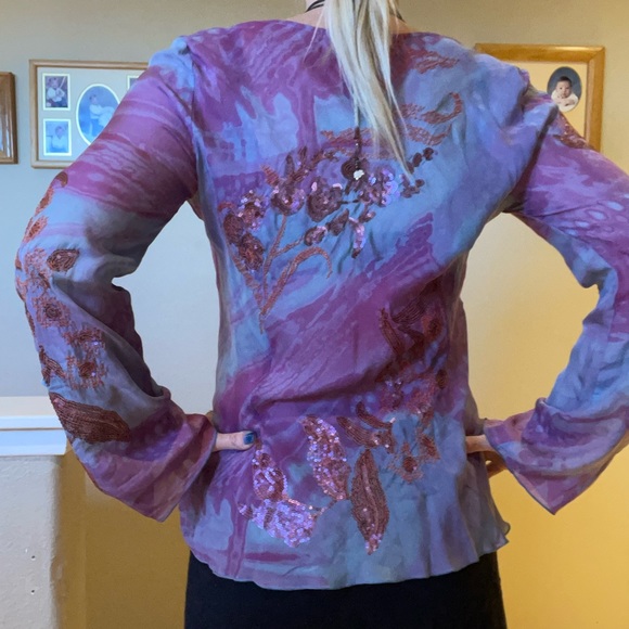 HALE BOB Silk Swirl Draped Embellished Blouse - Picture 13 of 16